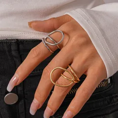 Double Layer Geometric Round Opening Ring Metal Sensation Simple Personality High End Feeling Hand Jewelry Women's Fashion Accessories 3