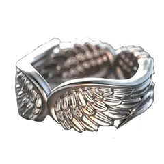 Dragon And Wish Original Design Angel Wings Feather Ring European And American Retro Thai Silver Black Ring Unisex 4