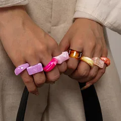 Elegant Acrylic Gradient Geometric Ring Irregular Shape Fashionable Women's Jewelry Hand Accessory Light Luxury Sensation 2