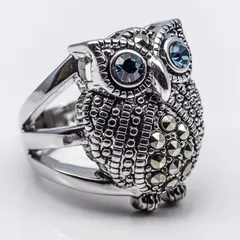 Elegant Ancient Silver Owl Ring For Women Exaggerated Open Finger Ring Simple Style Alloy Jewelry Waterdrop Pattern