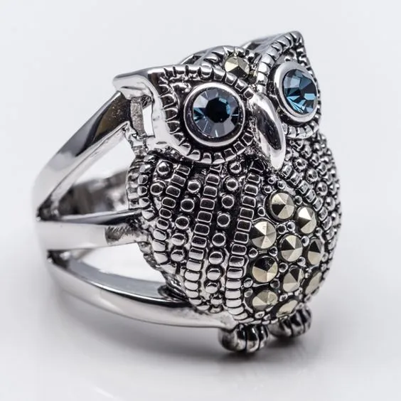 Elegant Ancient Silver Owl Ring For Women Exaggerated Open Finger Ring Simple Style Alloy Jewelry Waterdrop Pattern 2