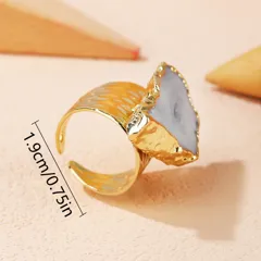 Asymmetrical Adjustable Ring For Women In Grey With Agate Inlay, 14K Gold Plated, IG Style, 1 Piece 4