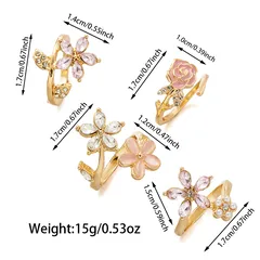 Elegant Bohemian Style Women's Ring Set With Alloy Floral Design Glass Oil Drip Three-dimensional Flower Shape Sweet Four-piece 4