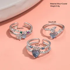 Elegant Classic Style Heart Shape Butterfly Alloy Plating Zircon Women's Open Rings 2