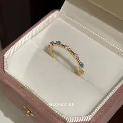 Elegant Enamel Blue Pink Zircon Ring For Women Luxury Geometric Bohemian Style Alloy Jewelry Finger Ring Unique Fashion Accessory 4