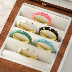 Elegant Enamel Drip Glaze Vintage Open Ring For Women Fashionable Niche Design Personality Exquisite Finger Ring Geometric Pattern