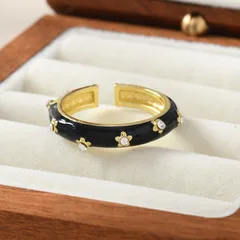 Elegant Enamel Drip Glaze Vintage Open Ring For Women Fashionable Niche Design Personality Exquisite Finger Ring Geometric Pattern 2
