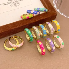 Elegant Enamel Floral Oil Drop Ring Versatile Fashionable Chinese Style Women's Ring Jewelry Accessory Rose Gold Plated