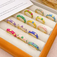 Elegant Enamel Floral Oil Drop Ring Versatile Fashionable Chinese Style Women's Ring Jewelry Accessory Rose Gold Plated 2