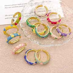 Elegant Enamel Floral Oil Drop Ring Versatile Fashionable Chinese Style Women's Ring Jewelry Accessory Rose Gold Plated 3