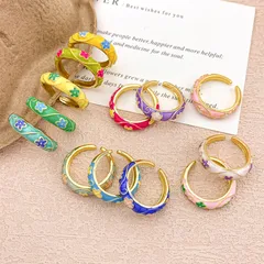 Elegant Enamel Floral Oil Drop Ring Versatile Fashionable Chinese Style Women's Ring Jewelry Accessory Rose Gold Plated 4