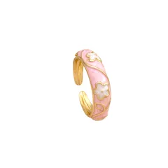 Elegant Enamel Floral Oil Drop Ring Versatile Fashionable Chinese Style Women's Ring Jewelry Accessory Rose Gold Plated 5