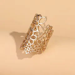 Elegant Exaggerated Metal Wire Woven Flower Open Ring  Style Fashionable Geometric Pattern Zinc Alloy Ring 4