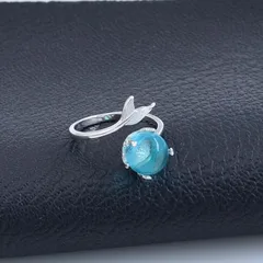 Fish Tail Open Ring For Women In Silver Alloy With Resin Inlay, Platinum Plated, 1 Piece