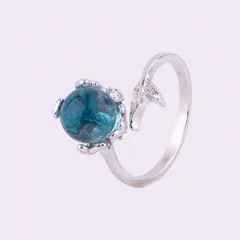 Fish Tail Open Ring For Women In Silver Alloy With Resin Inlay, Platinum Plated, 1 Piece 2