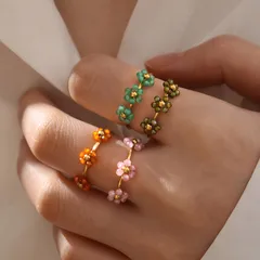 Elegant Flower 304 Stainless Steel Mostacilla 18K Gold Plated Women's Open Rings Rings