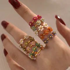 Elegant Flower 304 Stainless Steel Mostacilla 18K Gold Plated Women's Open Rings Rings 2