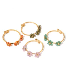Elegant Flower 304 Stainless Steel Mostacilla 18K Gold Plated Women's Open Rings Rings 3