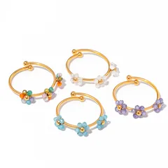 Elegant Flower 304 Stainless Steel Mostacilla 18K Gold Plated Women's Open Rings Rings 5