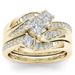 Geometric Rings For Women 3 Pieces Set, Alloy Material With 18K Gold Plated Electroplated Design Featuring Zircon Inlay
