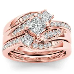 Geometric Rings For Women 3 Pieces Set, Alloy Material With 18K Gold Plated Electroplated Design Featuring Zircon Inlay 3
