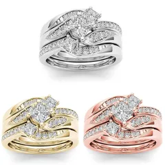 Geometric Rings For Women 3 Pieces Set, Alloy Material With 18K Gold Plated Electroplated Design Featuring Zircon Inlay 4