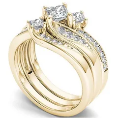 Geometric Rings For Women 3 Pieces Set, Alloy Material With 18K Gold Plated Electroplated Design Featuring Zircon Inlay 5