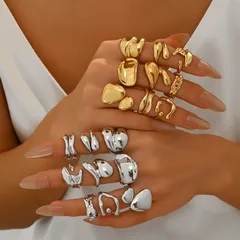Elegant Geometric Metal Wind Rings Set 18K Plated Ladies Fashionable Versatile High-End Feelings Jewelry