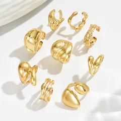 Elegant Geometric Metal Wind Rings Set 18K Plated Ladies Fashionable Versatile High-End Feelings  Jewelry 3