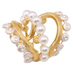 Elegant Gold Lace Open Ring For Women In Zinc Alloy With Electroplated Finish And Imitation Pearl Inlay 5