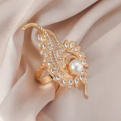 Elegant Luxurious Flower Alloy Rhinestones Gold Plated Women's Open Rings 4