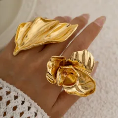 Elegant Metal Floral Ring With Pleated Petal Personality Open Leaf Finger Ring  Ins Style Women's Jewelry 2