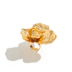 Elegant Metal Floral Ring With Pleated Petal Personality Open Leaf Finger Ring  Ins Style Women's Jewelry 5
