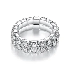 Elegant Multi-Layer Rhinestone Elastic Ring For Women Shiny Simple Jewelry Alloy Material Suitable For All Seasons And Occasions 2