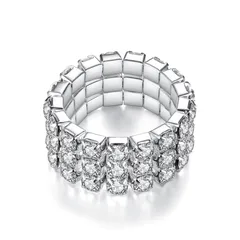 Elegant Multi-Layer Rhinestone Elastic Ring For Women Shiny Simple Jewelry Alloy Material Suitable For All Seasons And Occasions 3