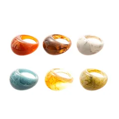 Elegant Resin Geometric Pattern Ring For Women Personality Design Polished Oval Shape  Style Fashion Jewelry 5