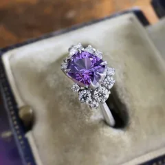 Geometric Asymmetrical Purple Alloy Ring For Women With Artificial Diamond Inlay, 1 Piece 2