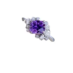 Geometric Asymmetrical Purple Alloy Ring For Women With Artificial Diamond Inlay, 1 Piece 3