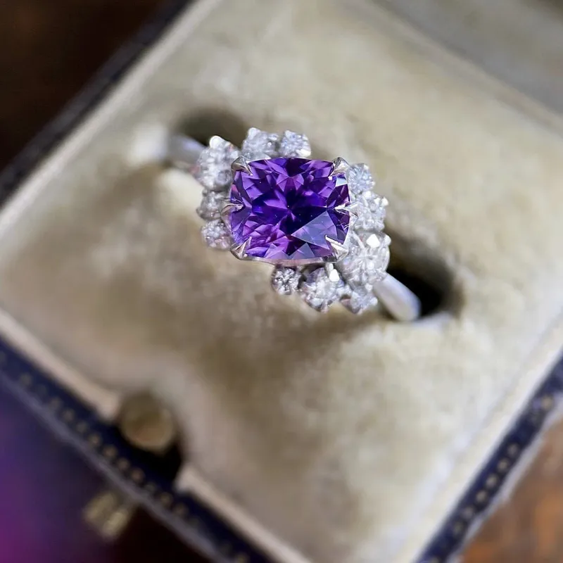 Geometric Asymmetrical Purple Alloy Ring For Women With Artificial Diamond Inlay, 1 Piece 4