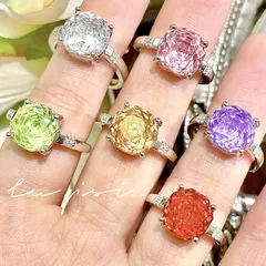 Elegant Rose Cut Diamond Ring High Carbon Pink Diamond Geometric Pattern Vintage Style Women's Ring Fashionable All-Match Accessory