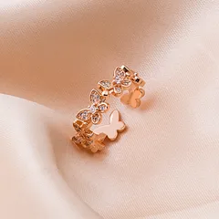 Elegant Rose Gold Butterfly Ring For Women Featuring Rhinestones In Metal