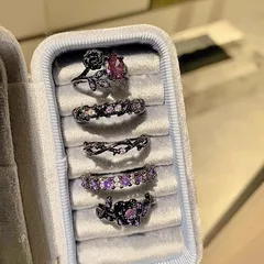 Elegant Simple Cross Flower Tube Purple Diamond Rose Ring For Women Luxury Fashion Versatile Punk Personality High-End Index Finger Ring