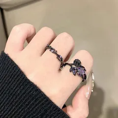 Elegant Simple Cross Flower Tube Purple Diamond Rose Ring For Women Luxury Fashion Versatile Punk Personality High-End Index Finger Ring 3