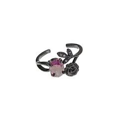 Elegant Simple Cross Flower Tube Purple Diamond Rose Ring For Women Luxury Fashion Versatile Punk Personality High-End Index Finger Ring 5