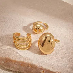 Elegant Simple Open Ring Set Of Three Oval Bean Shaped Metal Rings For Women Geometric Pattern High End Feelings Jewelry Accessories 3