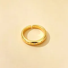 Elegant Star Ring For Women In Golden Plated Copper With Zircon Inlay Featuring Bezel Setting 4