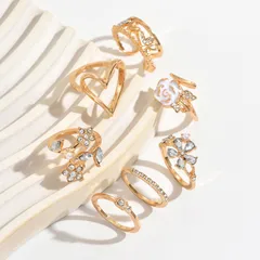 Elegant Zinc Alloy Hollow Out Flower Heart Ring Set For Women Sweet Creative Versatile Ladies Finger Ring Jewelry Accessories 2