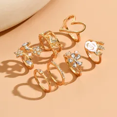 Elegant Zinc Alloy Hollow Out Flower Heart Ring Set For Women Sweet Creative Versatile Ladies Finger Ring Jewelry Accessories 3