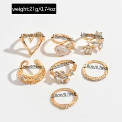 Elegant Zinc Alloy Hollow Out Flower Heart Ring Set For Women Sweet Creative Versatile Ladies Finger Ring Jewelry Accessories 4