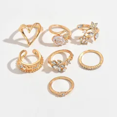 Elegant Zinc Alloy Hollow Out Flower Heart Ring Set For Women Sweet Creative Versatile Ladies Finger Ring Jewelry Accessories 5